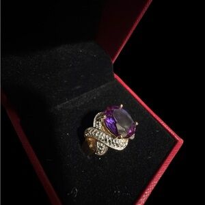 925 Lab Alexandrite with two melee diamonds on gold over sterling ring size 9